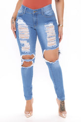 Bold Statement Skinny Jeans - Medium Denim Ins Street