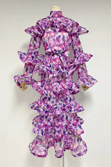 Tiered-Frills Linen-Blend Midi Dress