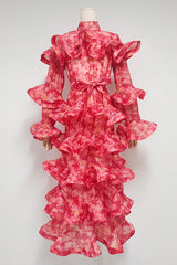 Tiered-Frills Linen-Blend Midi Dress