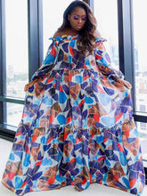 Chiffon Off Shoulder Geometrisch Maxikleider