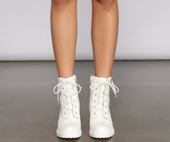 Edgy and Chic Faux Leather Lug Booties Newgew