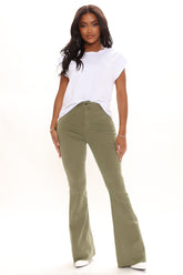 The Time Is Now High Rise Flare Jeans - Olive