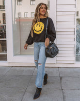 Pullover aus Baumwollmischung mit lächelndem Herzen - Schwarz