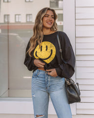 Pullover aus Baumwollmischung mit lächelndem Herzen - Schwarz
