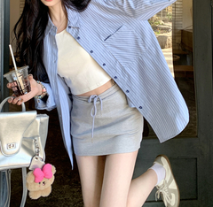 Seville Cotton Pocketed Striped Button Down Top - Blue Ins Street