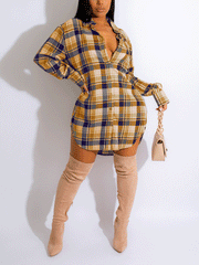 Plaid Button Long Sleeve Shirt Dress