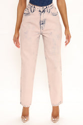 No Time For Games Acid Wash Straight Leg Jeans - Pink Ins Street