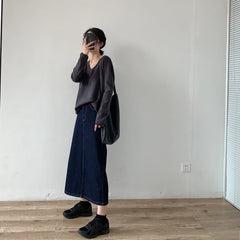 Long casual denim skirt