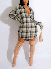 Plaid Button Long Sleeve Shirt Dress