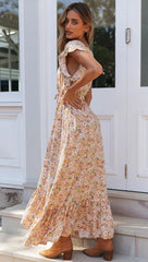 Sanae Floral Ruffle Cutout Maxi Dress - Pale Yellow