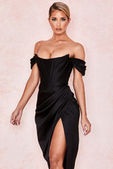 One Shoulder Gloves Draped Maxi Dress