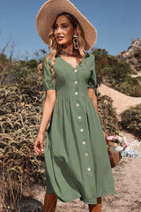 Button Through Linen Dress