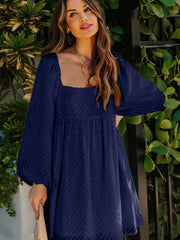 Jacquard Square Neck Balloon Sleeve Skirt