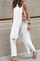 Solid Slit O Neck Sleeveless Two Pieces(3 colors) Ins Street