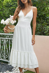 Solid Split Joint V Neck Princess Dresses Ins Street