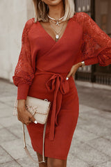 Einfarbige A-Linien-Kleider mit V-Ausschnitt