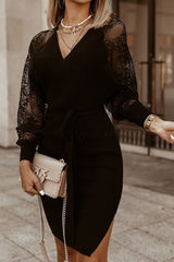 Einfarbige A-Linien-Kleider mit V-Ausschnitt