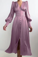 Solid Split Joint V Neck A Line Dresses