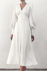 Einfarbige A-Linien-Kleider mit Schlitz und V-Ausschnitt