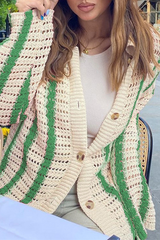 Gestreifte Oberteile mit geteilter Schnalle und Umlegekragen