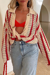 Gestreifte Oberteile mit geteilter Schnalle und Umlegekragen