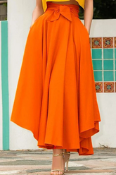 Solid Split Joint Loose Mid Waist Type A Solid Color Bottoms