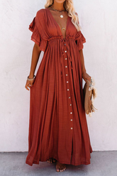 Einfarbige Kleider mit Schlitz und V-Ausschnitt im Kuchenrock-Stil