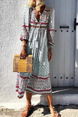 Print Split Joint V Neck Cake Skirt Dresses(4 colors) Ins Street