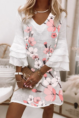 Print Flounce V Neck Straight Dresses(6 colors) Ins Street