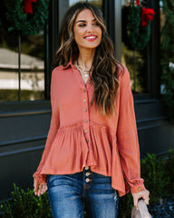 Grady Collared Button Down Peplum Top - Ginger