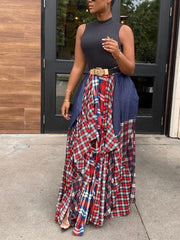 Lockerer Rock mit Spleißdruck und Karomuster