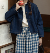 Style Blue Peter Pan Collar Pockets Patchwork Denim Coats