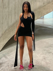 Halterneck Half-sleeve Maxi Dress