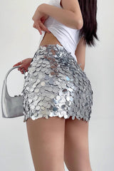 Sexy Minirock mit großer Paillettenbesatz und hoher Taille und Po