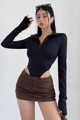 Sexy enger Bodysuit mit halbem Revers und Reißverschluss