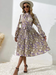 Printed high neck Pleated Dress