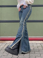 Blue Raw Edge Bootcut Jeans
