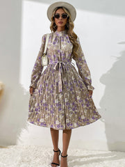 Printed high neck Pleated Dress