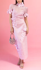 Floral Appliqued Mesh Midi Dress