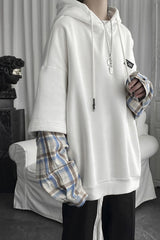 Lockerer Hip-Hop-Hoodie mit karierten Ärmeln