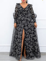 V Neck Long Sleeve Party Dress