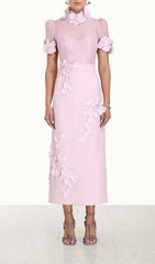 Floral Appliqued Mesh Midi Dress