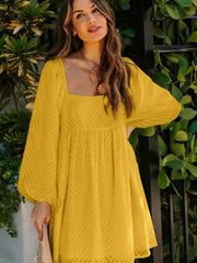 Jacquard Square Neck Balloon Sleeve Skirt