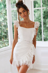 Boho Lace Ruffle Mini Beach Dress