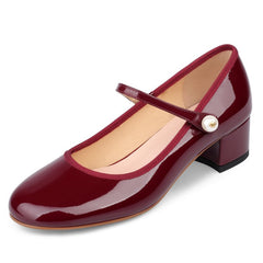 Klassische Perlen Mary Jane Pumps Übergröße