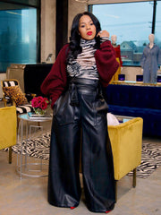 PU-Hose mit hoher Taille und weitem Bein