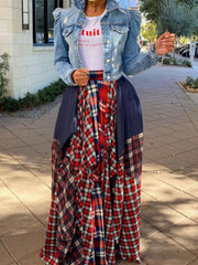 Lockerer Rock mit Spleißdruck und Karomuster