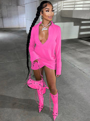 Langärmlige Mini-Hemdkleider mit asymmetrischem Saum