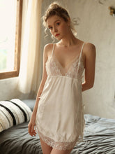 2PCS Lingerie Set Floral Flowy Lace Satin Babydoll Slip,sexy Lingerie Silky Spaghetti Straps Dress with Thongs,G-String Set Sai Feel