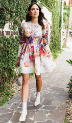 Floral Printed Long Sleeve Mini Dress